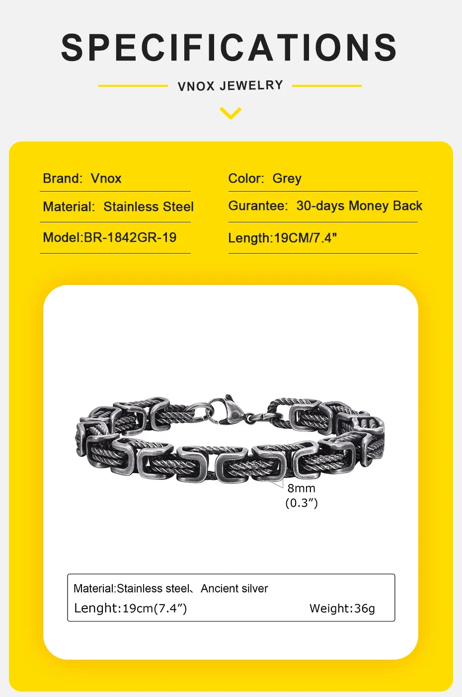 Stainless Steel Byzantine Bracelet | Vintage Style Chain Wristband