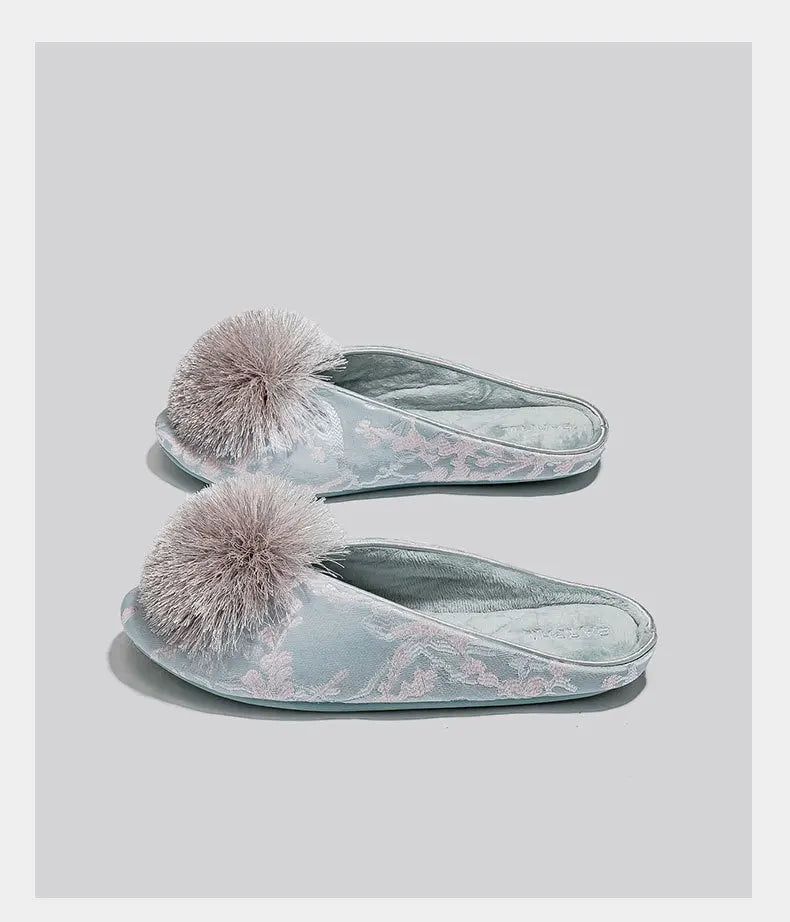 Ladies Indoor Cotton Slippers with Pom Poms | Stylish Comfort