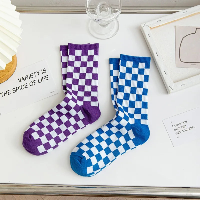 Stylish Women's Checkered Cotton Socks | Trendy Skateboard Socks