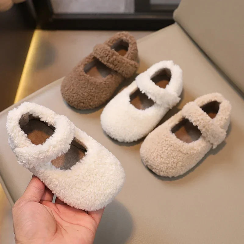 Cozy Velvet Mary Janes for Kids | Warm Plush Toe Winter Shoes