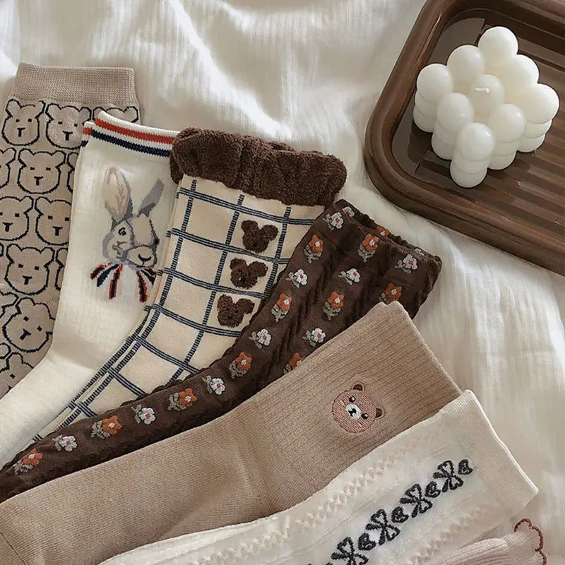 Cute Cartoon Bear Women's Winter Socks | Cozy Kawaii Cotton Socks
