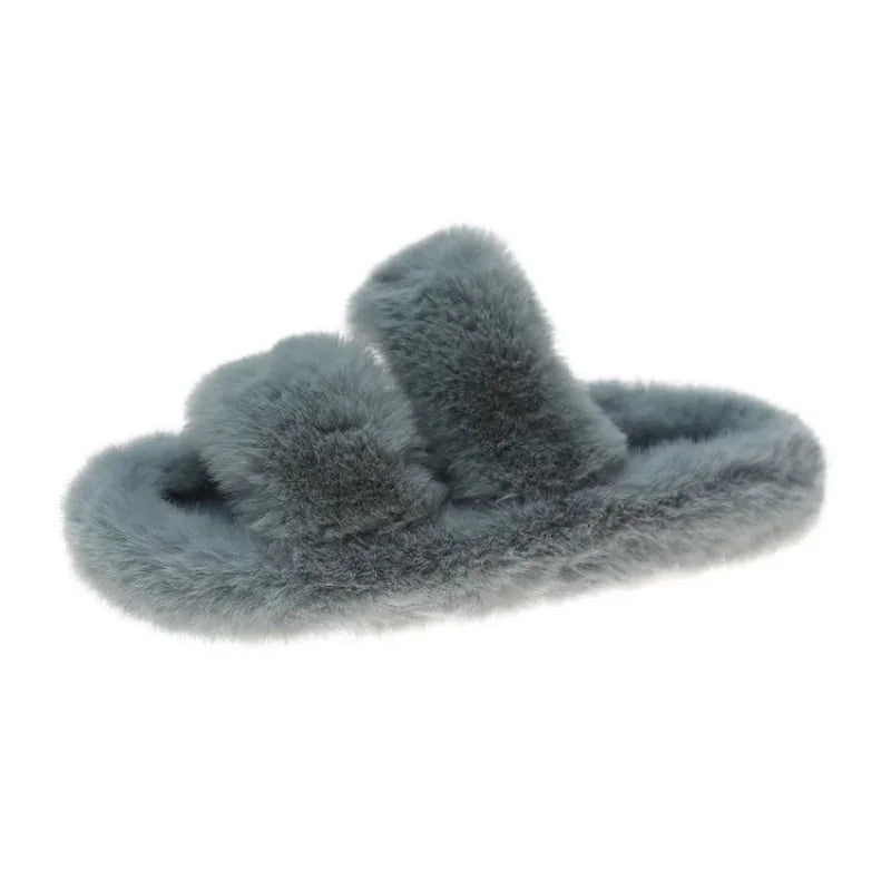 Cozy Double Fur Cross-Strap Plush Slippers | Warm Indoor Footwear