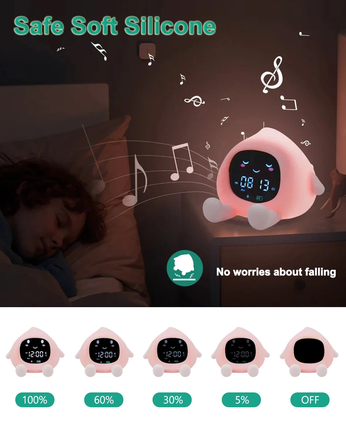 Kids Sleep Training Alarm Clock with Color Night Light & Child Lock