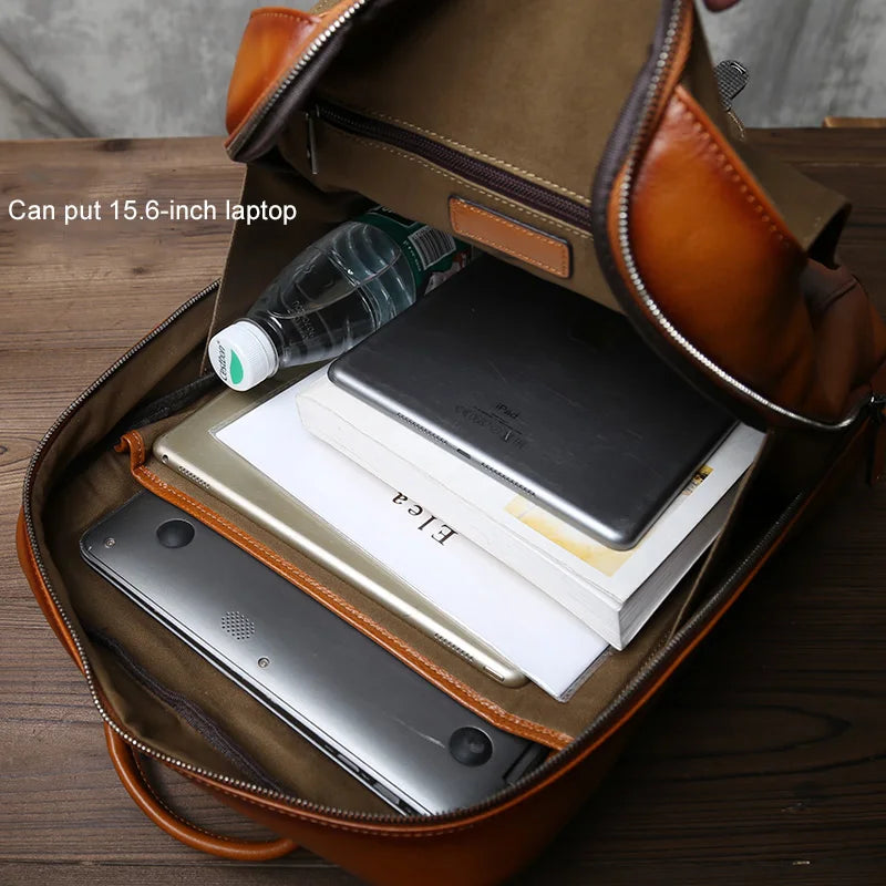 Men's Retro Cowhide Backpack | Stylish Large Capacity Leather Bag