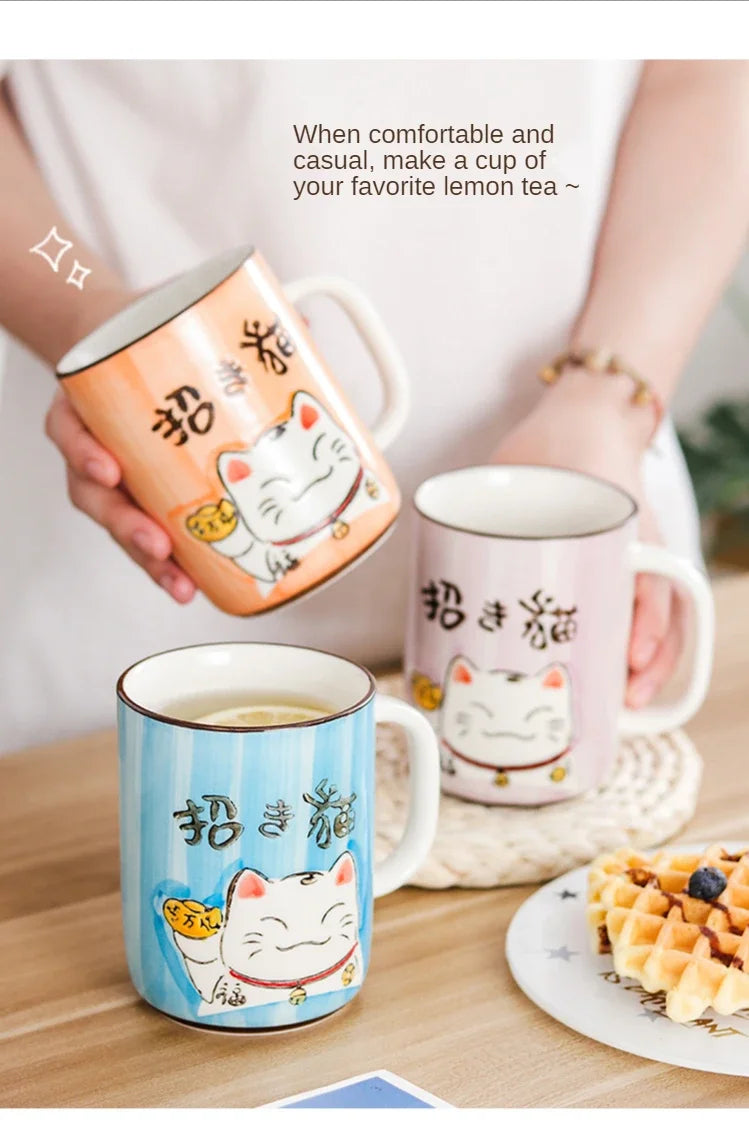 Taza de cerámica japonesa de gato de la suerte | Vajilla ecológica