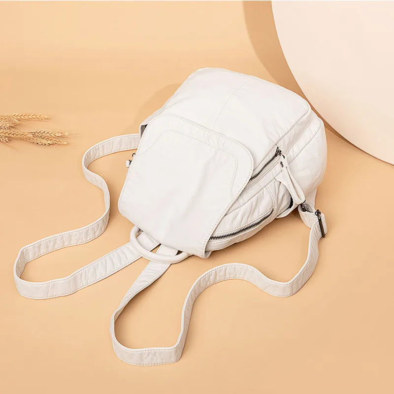 Stylish Women's White Washed Leather Backpack for Casual Travel