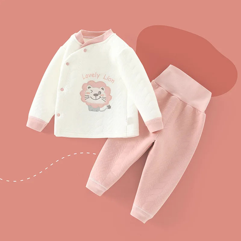 Cute Lion Print Baby Cotton Suit | Soft Long Sleeve & Pants Set