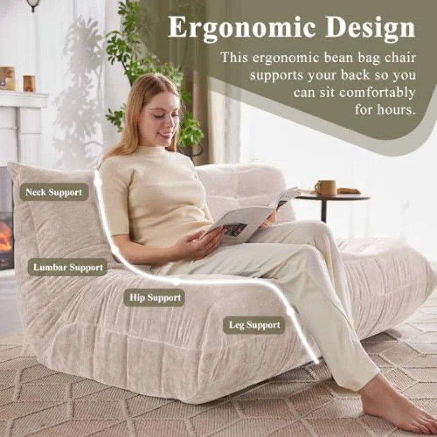 Large Bean Bag Chair Loveseat | Comfortable Memory Foam Sofa