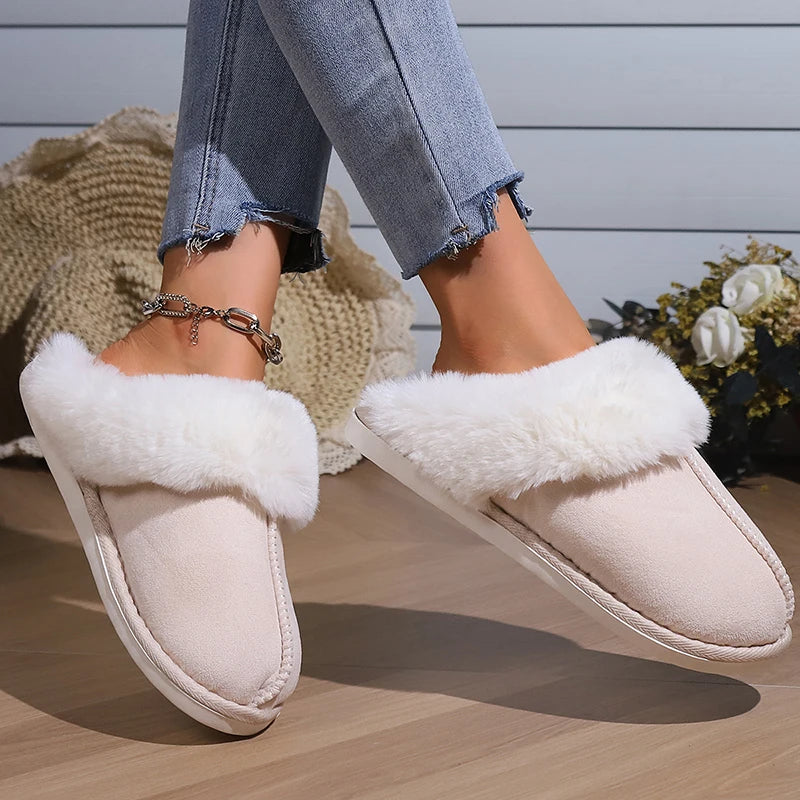 Winter Warm Faux Suede Fur Slippers | Cozy Plush Indoor Slides