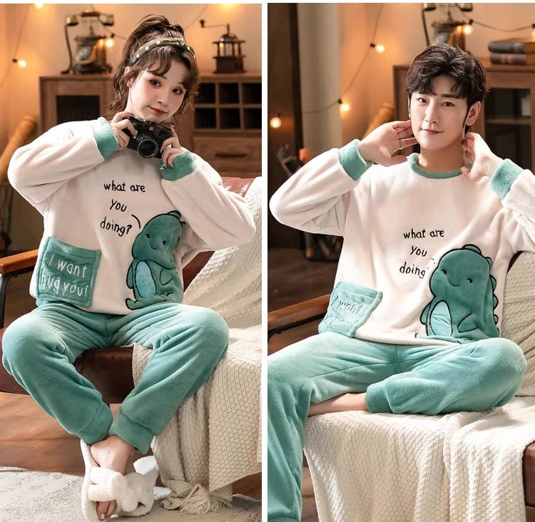 Winter Warm Flannel Sleepwear Set | Cozy Cartoon Two-Piece Loungewear