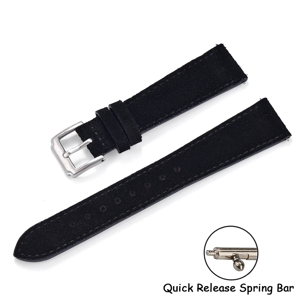 Vintage Suede Leather Watch Strap | Quick-Release Double Layer Band