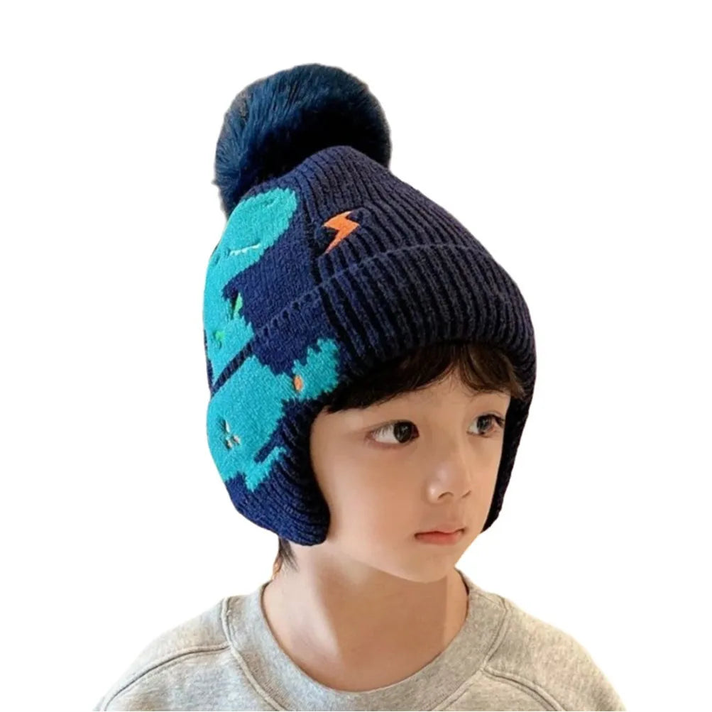 Kids Dinosaur Knitted Beanie Hat | Funny Warm Winter Cap