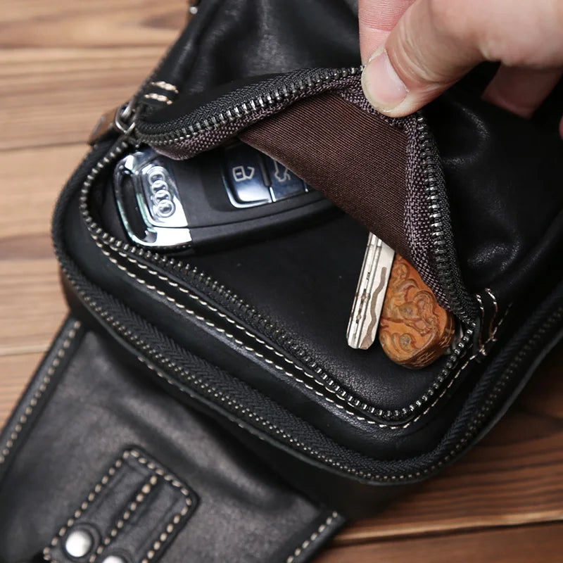 Bolso de pecho de cuero hecho a mano elegante para hombre | Bandolera espaciosa