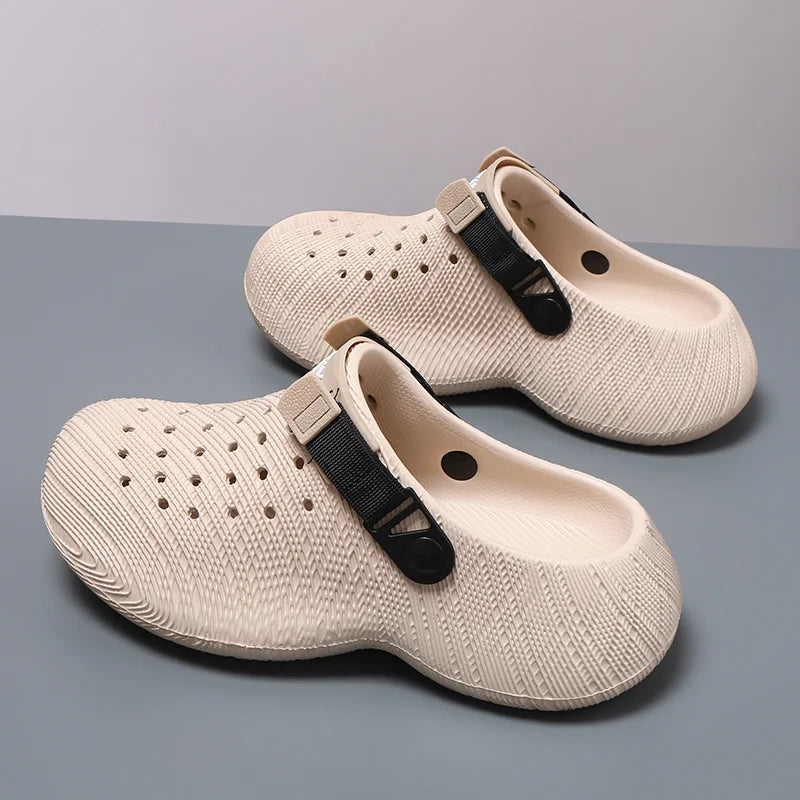Men Thick Sole Clogs Breathable Hollow Out Non-slip Garden Shoes Outdoor Beach Slippers Slip On Platform Sandal Summer Walking