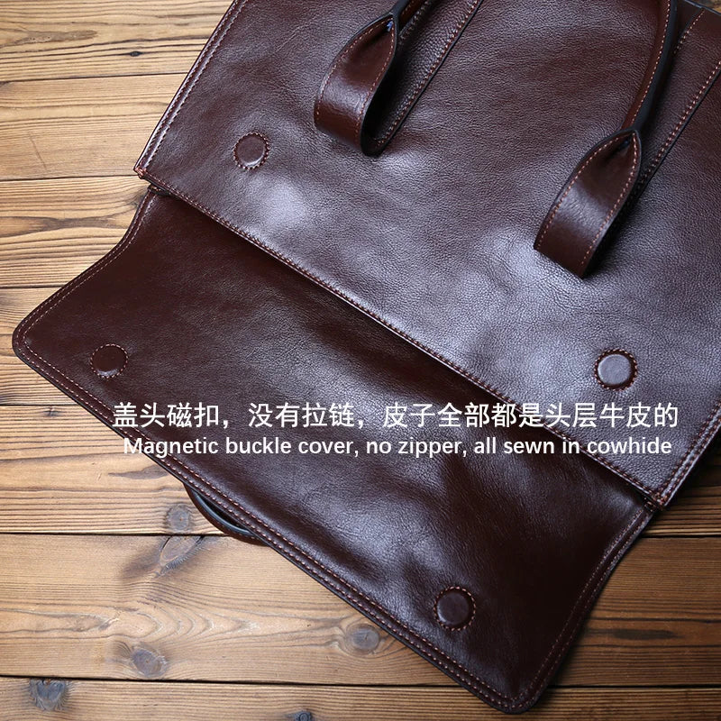 Vintage Genuine Leather Men's Briefcase for 14 Inch Laptops