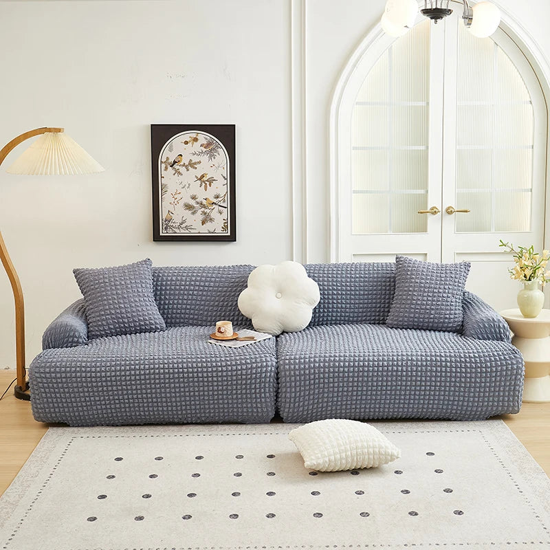 Solid Color Bubble Popcorn Sofa Cover | Elastic & Durable Fit