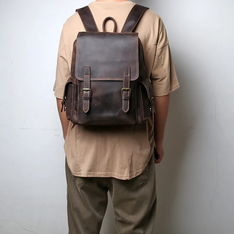 Retro Leather Backpack | Large Capacity Men’s & Women’s Travel Bag