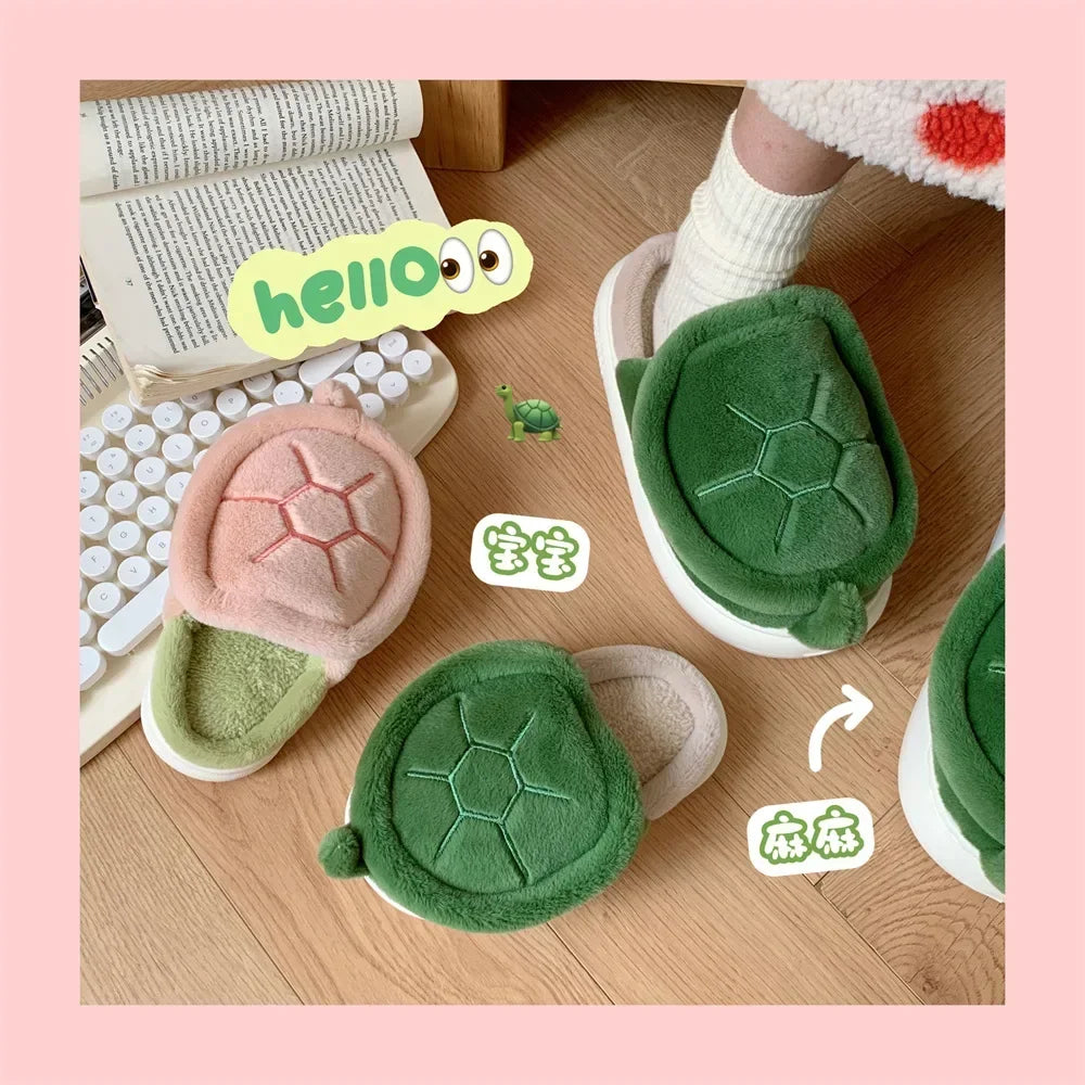 Cute Turtle Plush Slippers | Soft Warm Indoor Winter Footwear
