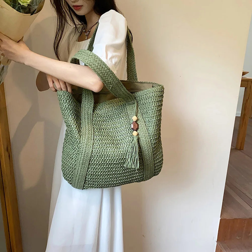 Stylish Hand-Woven Straw Beach Tote Bag for Women | Boho Chic