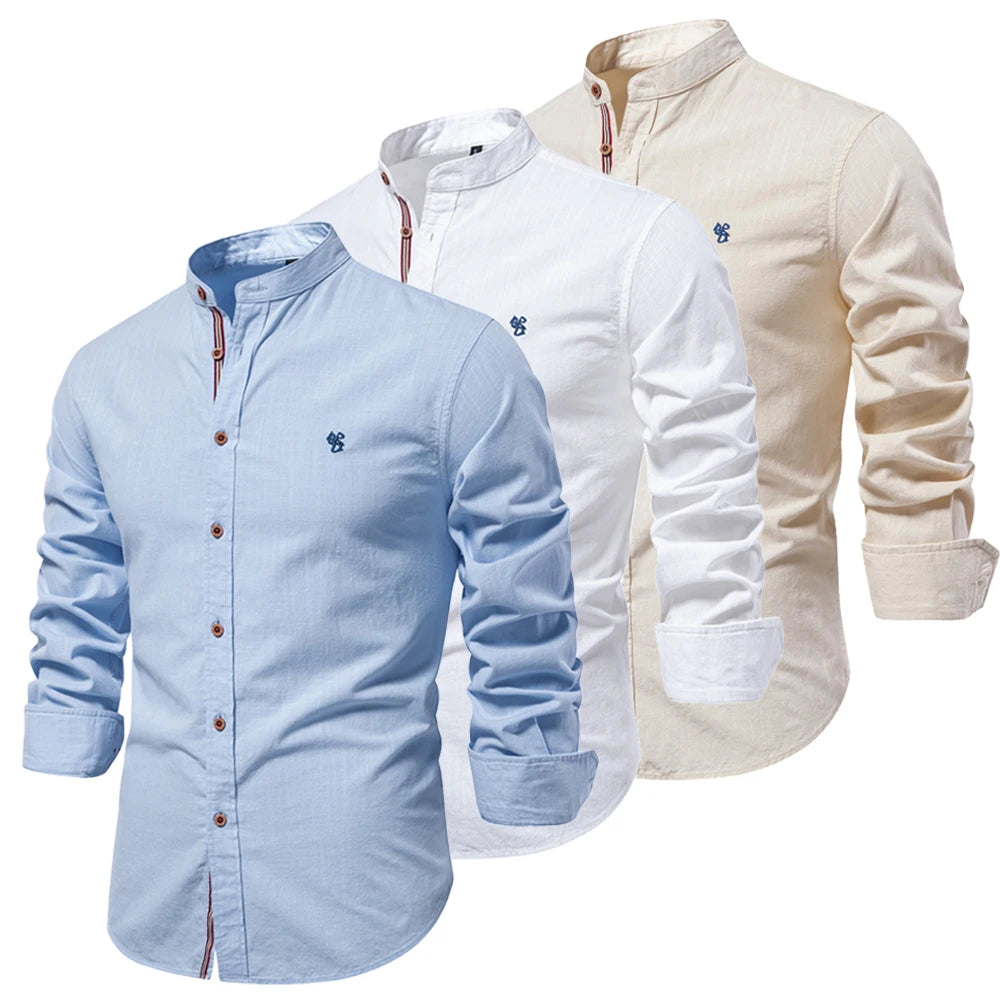 Men's 100% Cotton Casual Long Sleeve Shirt | Comfortable Embroidery