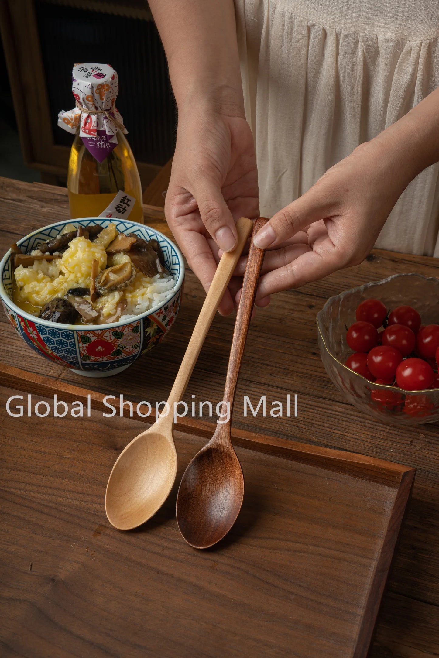 Cucharas de Sopa de Madera Ecológicas | Juego de 6 Utensilios de Mango Largo