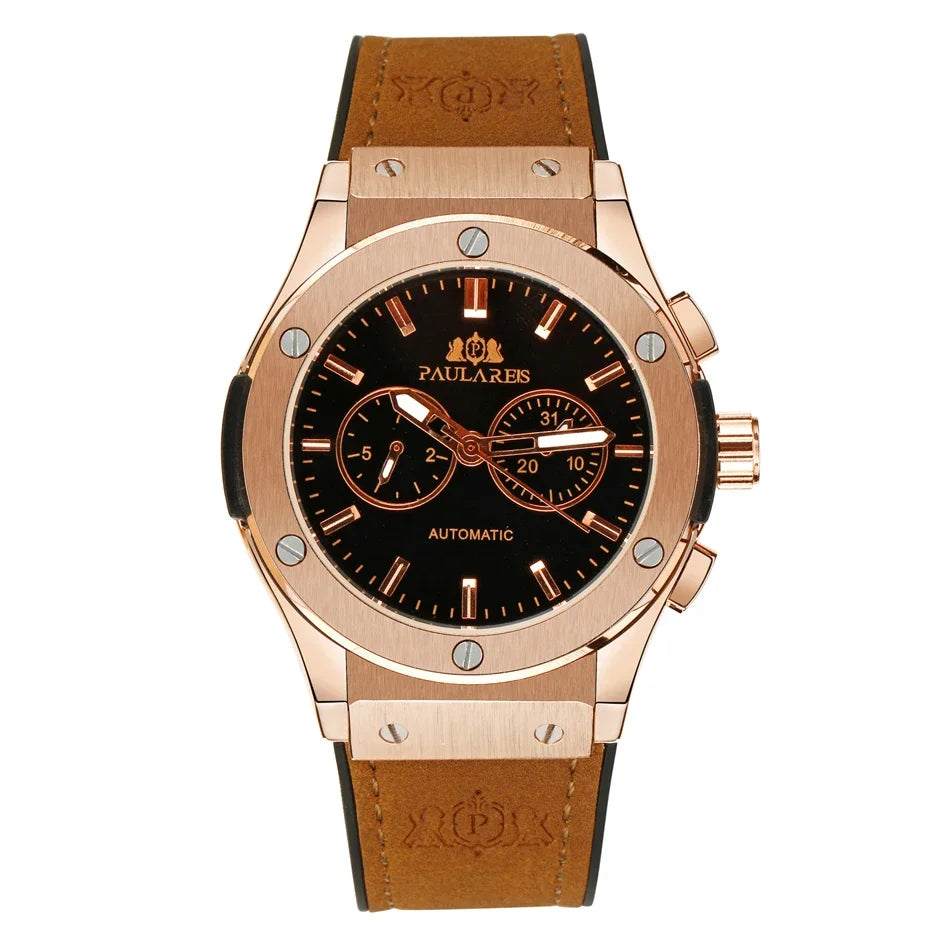 Men's Casual Automatic Mechanical Watch | Rose Gold & Rubber Strap