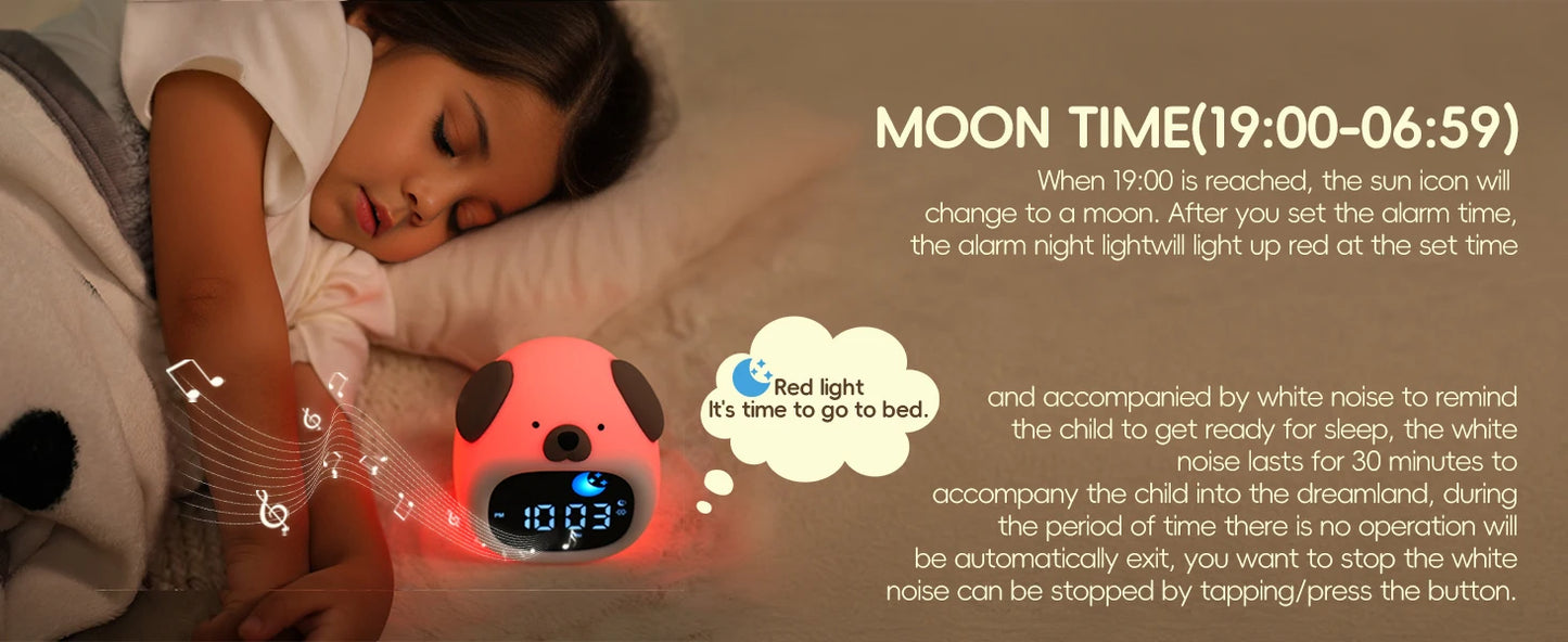 Cute Puppy-Shaped Kids Alarm Clock | Toddler Sleep Training Light
