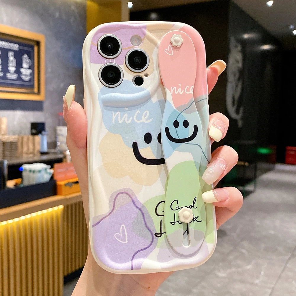 Happy Face Wrist Strap Case | Cute Phone Holder for All Models