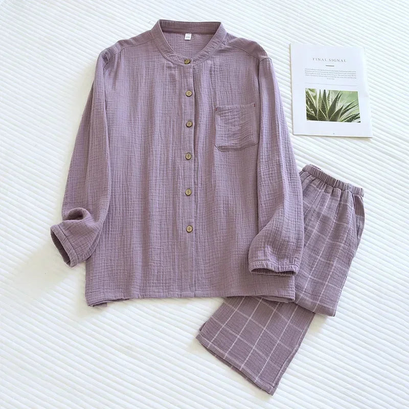 Couple's Japanese Style Cotton Sleepwear Set | Cozy Home Pajamas