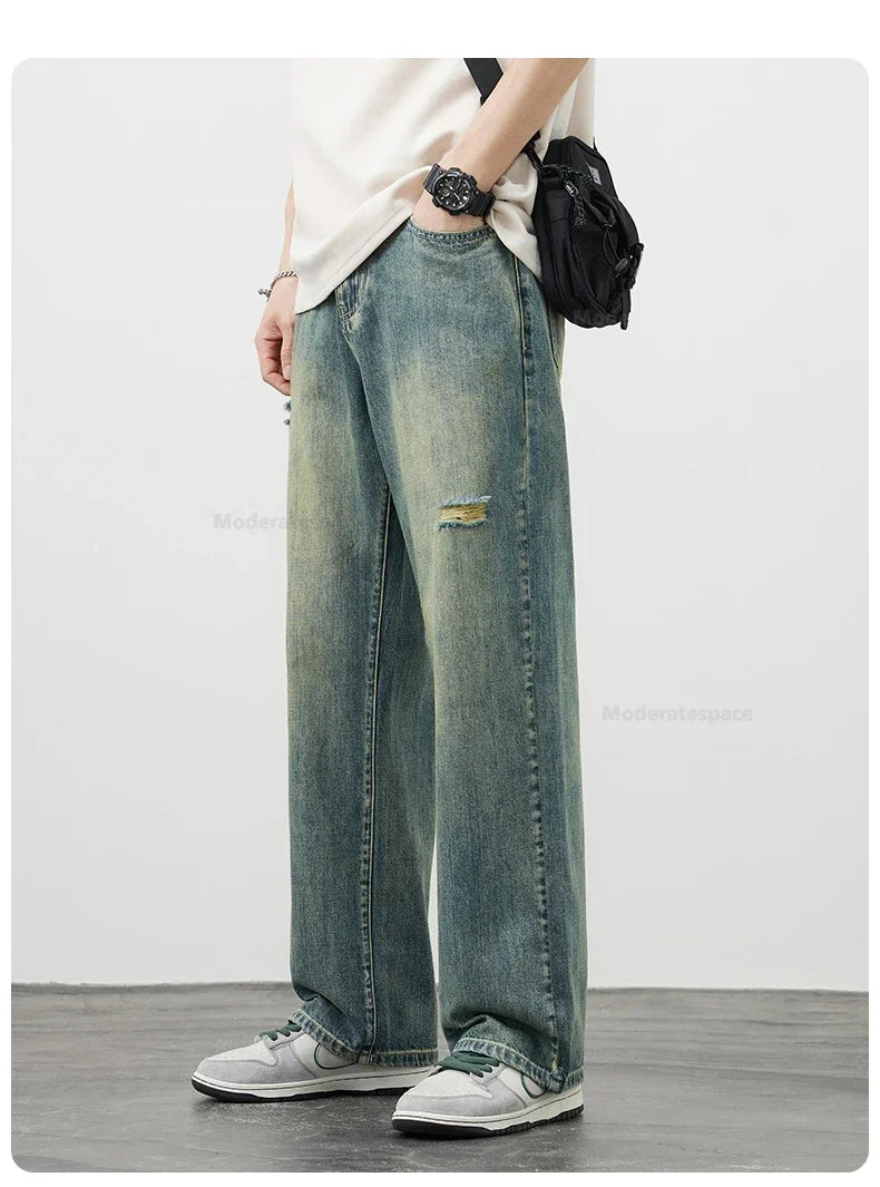 Men's Vintage Baggy Jeans | Distressed Y2K Straight Pants