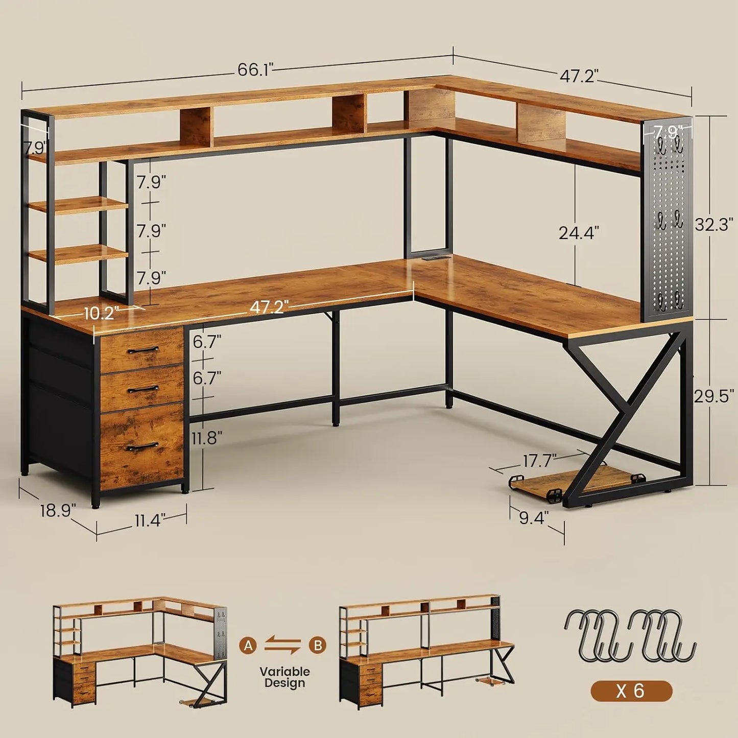 L Shaped Desk with Hutch | Spacious, Convertible Office Design