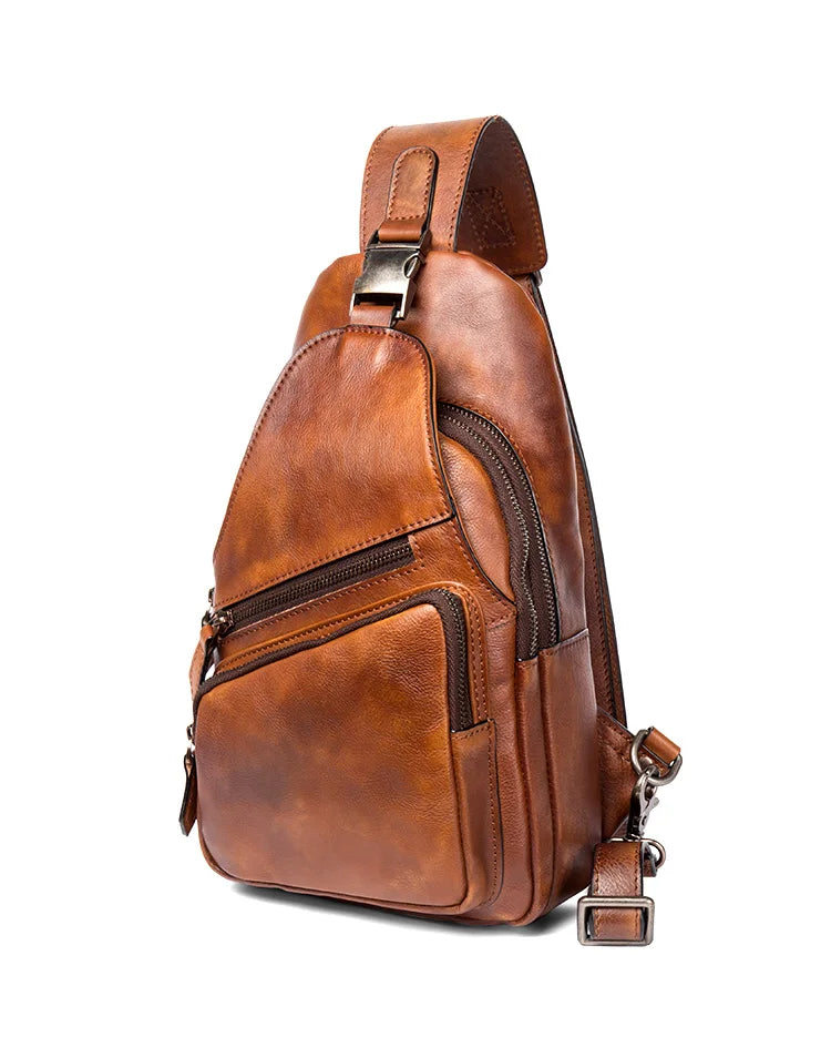 Large-Capacity Leather Chest Bag for Men | Casual Shoulder Bag