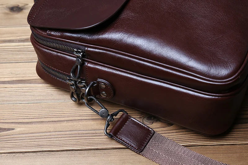 Maletín de cuero genuino vintage para hombre | Bolso para portátil de gran capacidad