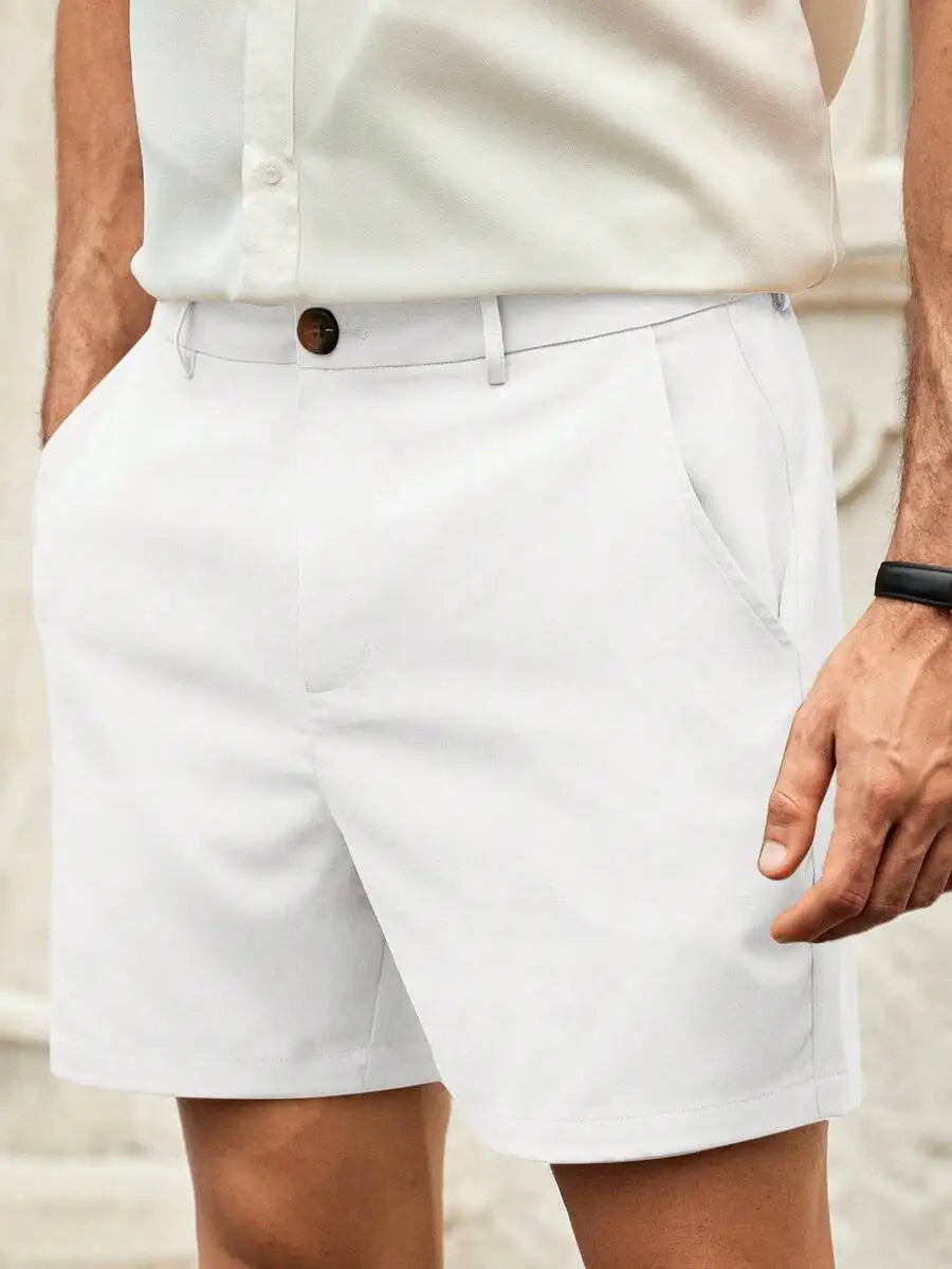 Men's Gray Woven Casual Shorts | Button Fly Knee Length Style