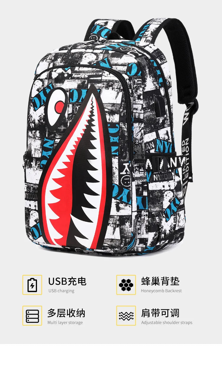 Cartoon Shark Print Backpack | Perfect for Primary School Students
