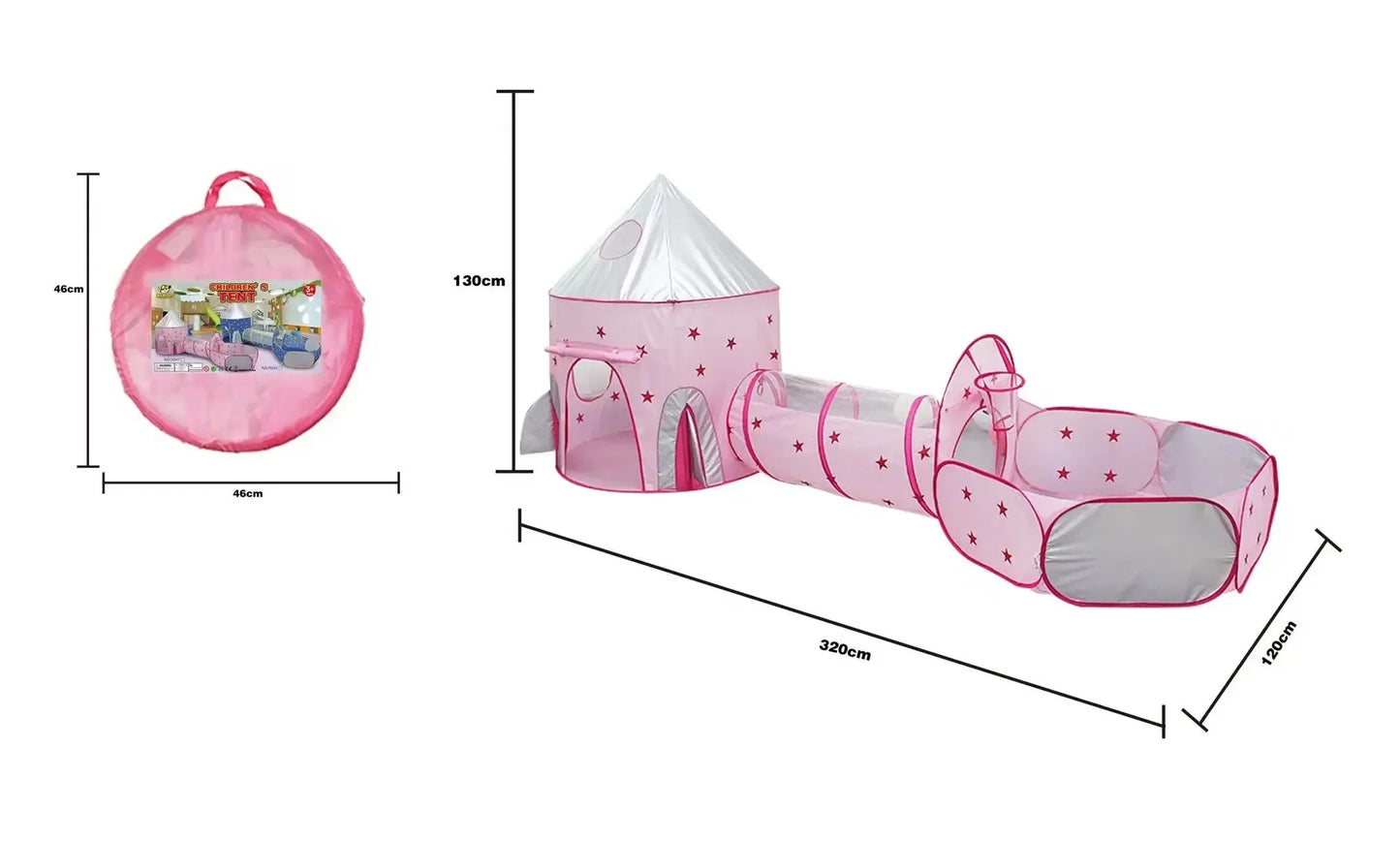 3 in 1 Kids Tent House with Tunnel & Ball Pool | Portable Play Toy