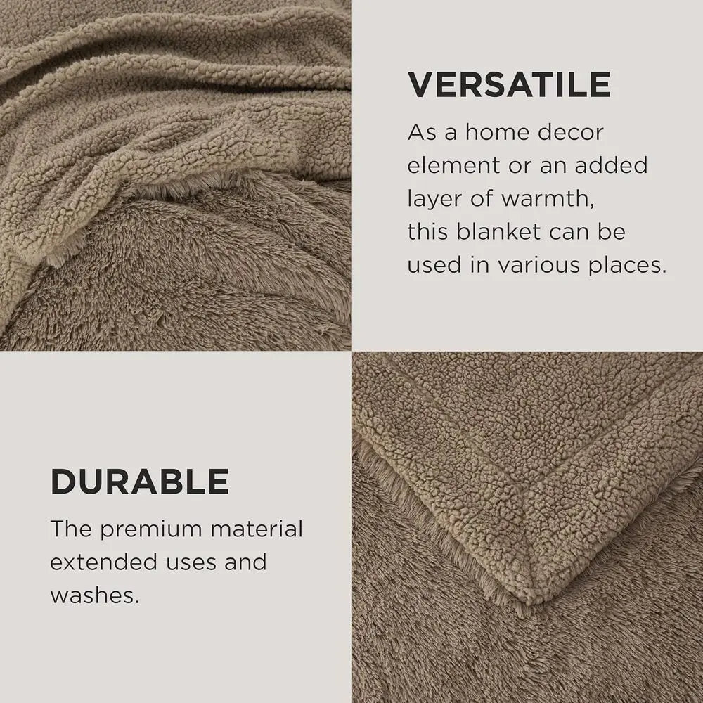 Queen Size Plush Sherpa Fleece Blanket | Cozy Warm Winter Throw