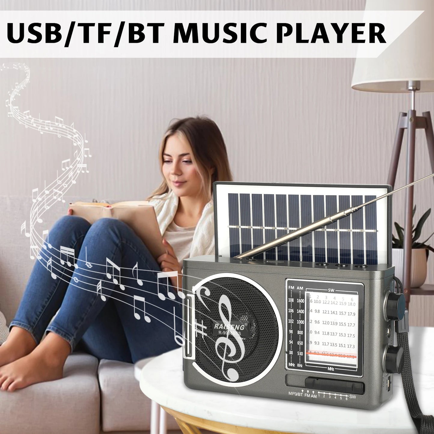 Portable Solar Radio | AM/FM Speaker with USB/TF Playback