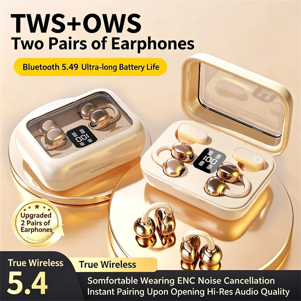 Wireless Earphones Open In-ear Type HIFI Bass 2in1 Bluetooth Headset High-definition Electric Quantity Digital Display Earplugs