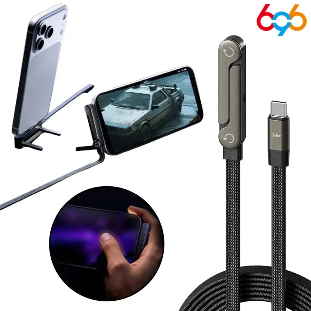 240W Fast Charging Cable & Foldable Phone Holder - 2-in-1 Design