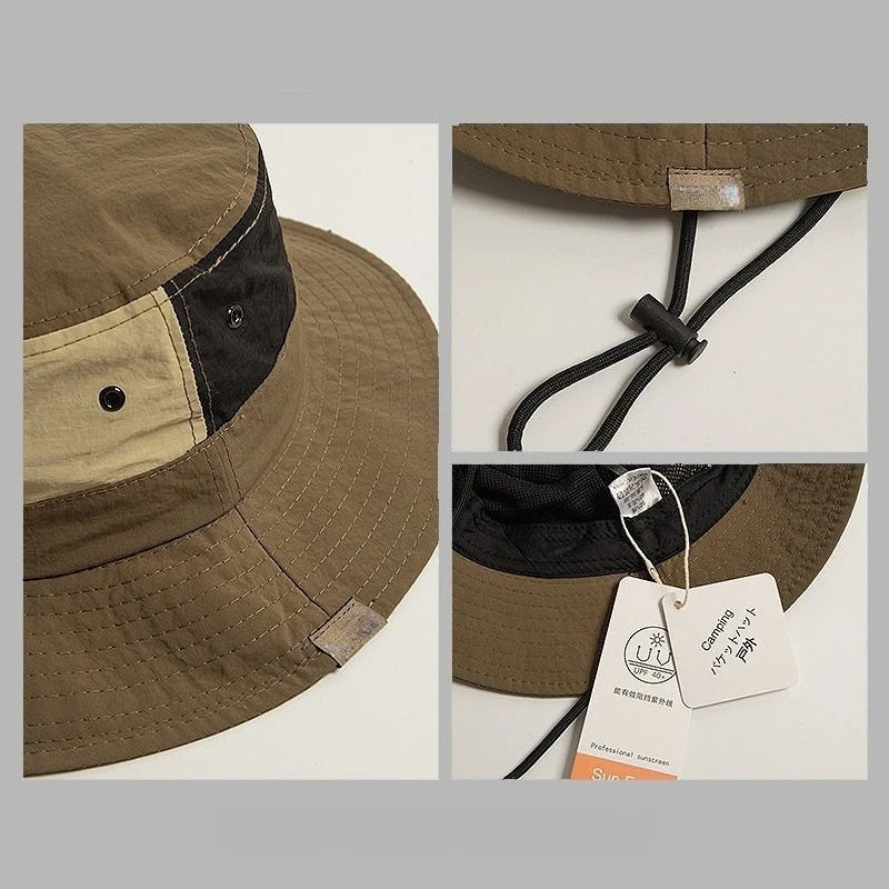 Japanese Style Summer Sun Protection Bucket Hat Color Matching Casual Hat Unisex for Outdoor Hiking Camping Travel Daily Wear