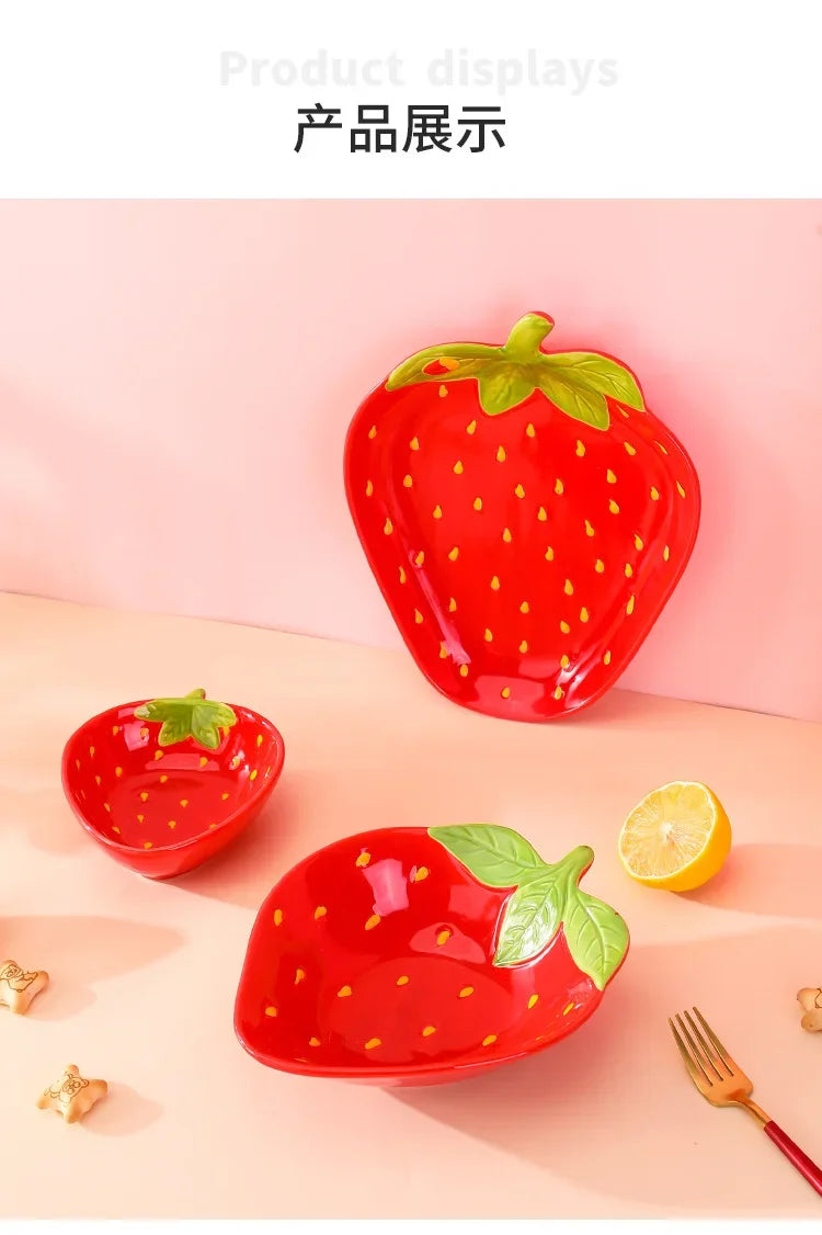 Creative Cartoon Strawberry Shaped Ceramic Salad Bowl | Fun Tableware