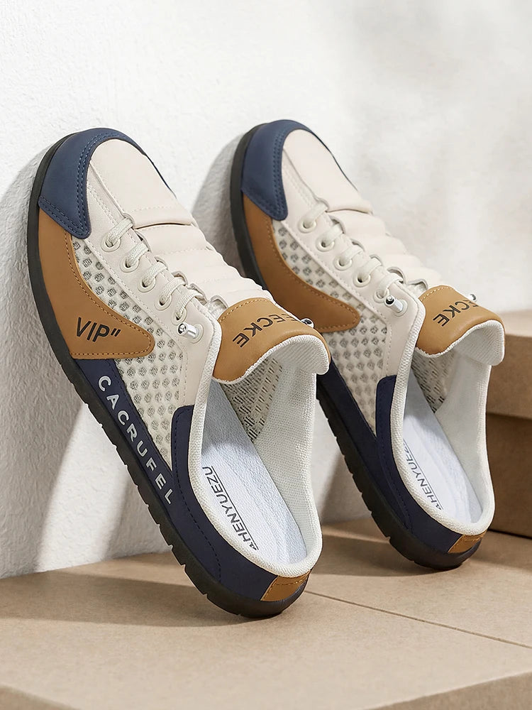 Summer Breathable Mesh Slip-On Half-Slipper for Men, Casual Soft-Soled Closed-Toe Slippers, Mesh Upper Is Refreshing and Breathable, Does Not Suffocate the Feet, Lace-Free Design Is Convenient for Lazy People