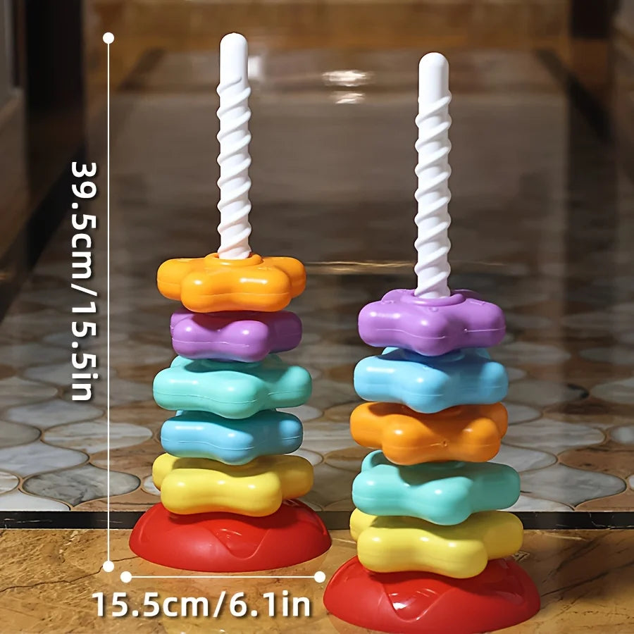 Colorful Montessori Rotating Rainbow Tower Puzzle Toy for Toddlers