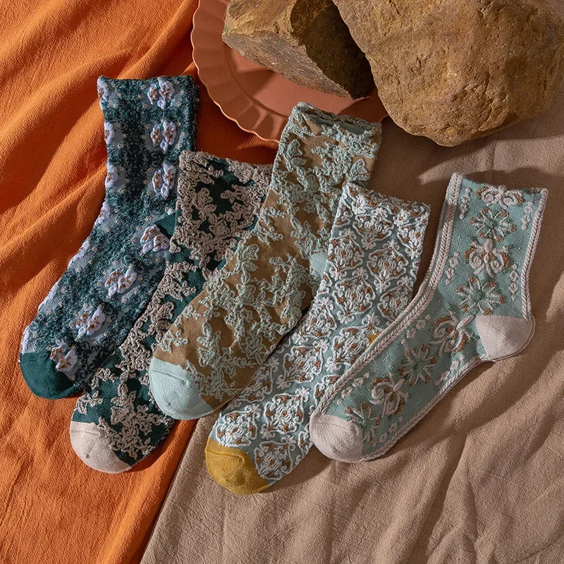 Elegant Flower Embroidery Women Socks | Kawaii Retro Style