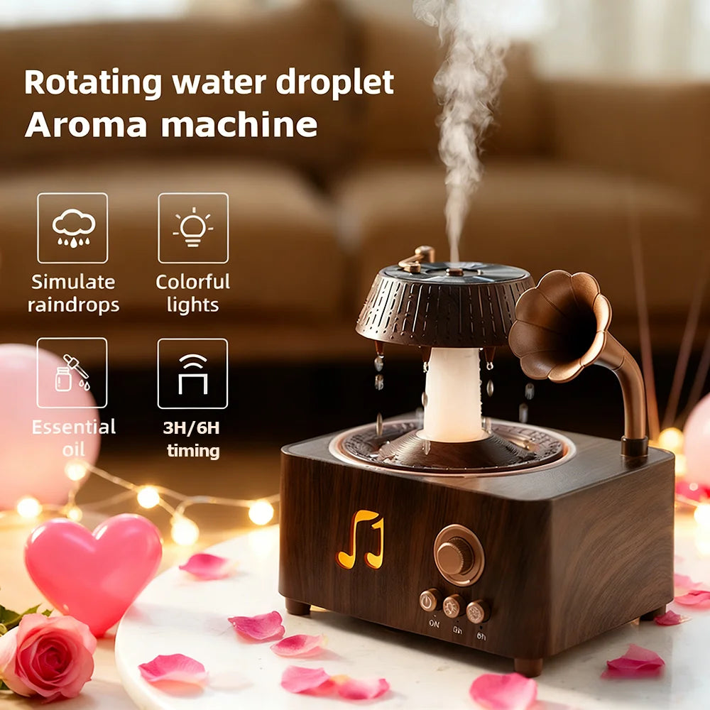 Rotating Raindrop Humidifier | Retro Aroma Diffuser with Lights