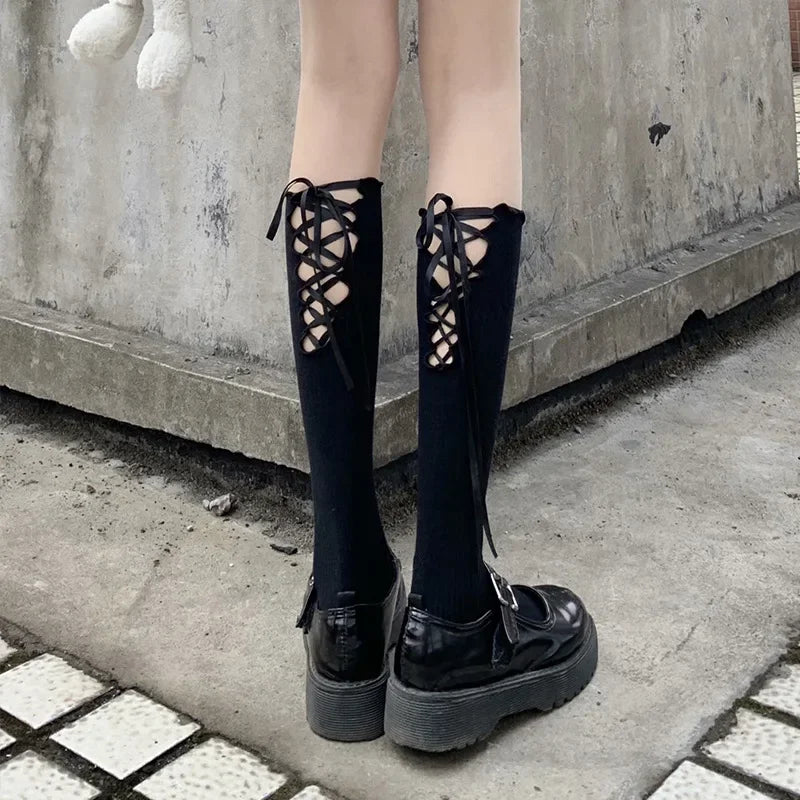 Stylish Women's Black Middle Tube Socks | Trendy Summer Crew Socks
