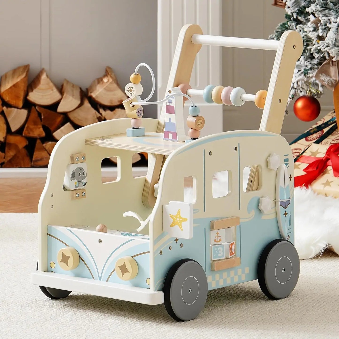 Multifunctional Wooden Baby Walker | Engaging Activity Push Toy
