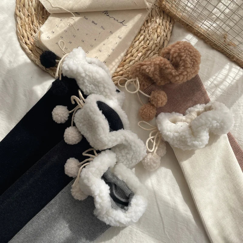 Cute Vertical Stripe Plush Tights | Cozy Kawaii Knee High Socks