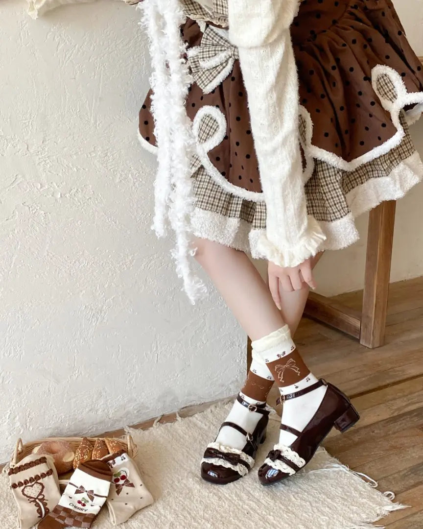 Cute Women's Mid-Calf Socks | Charming Cherry Bow Design